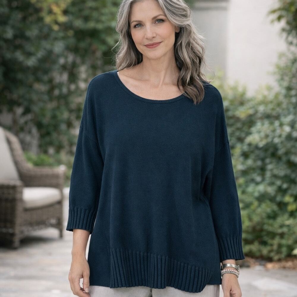 LIV by Habitat Knit Sweater Asymmetrical Hem Dolman Sleeves  Large Dark Teal